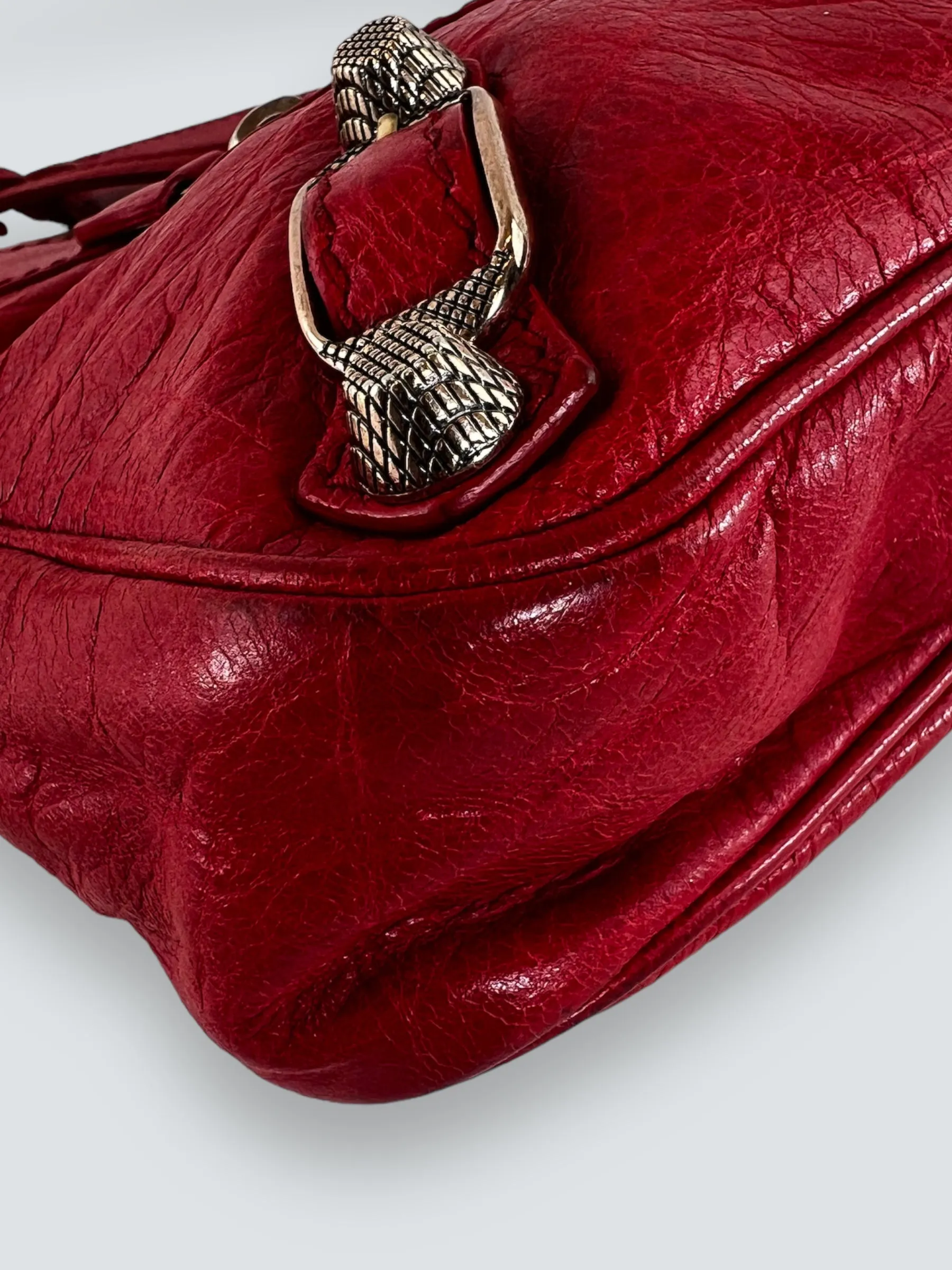 Balenciaga Red Leather Motocross Crossbody