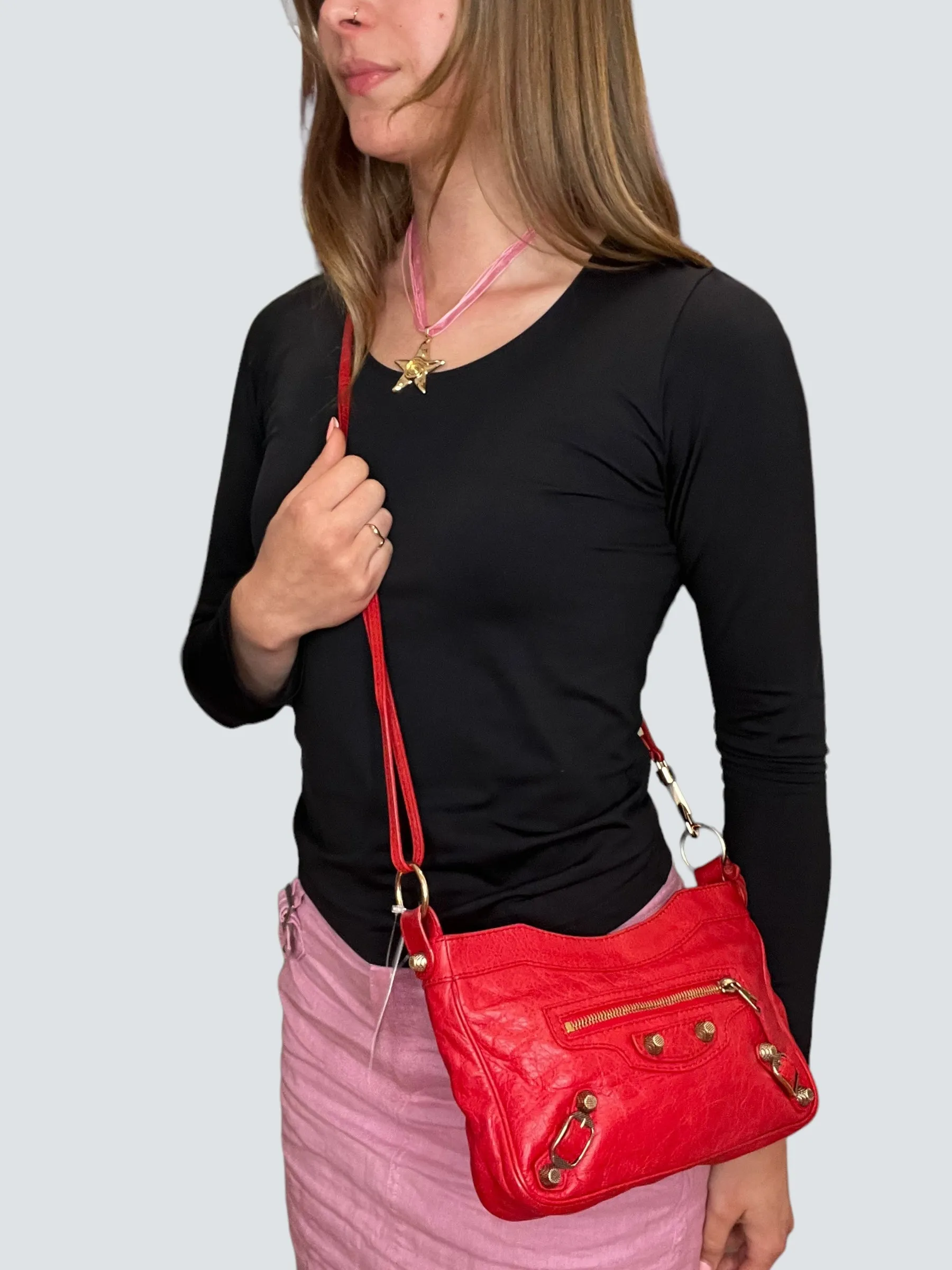 Balenciaga Red Leather Motocross Crossbody
