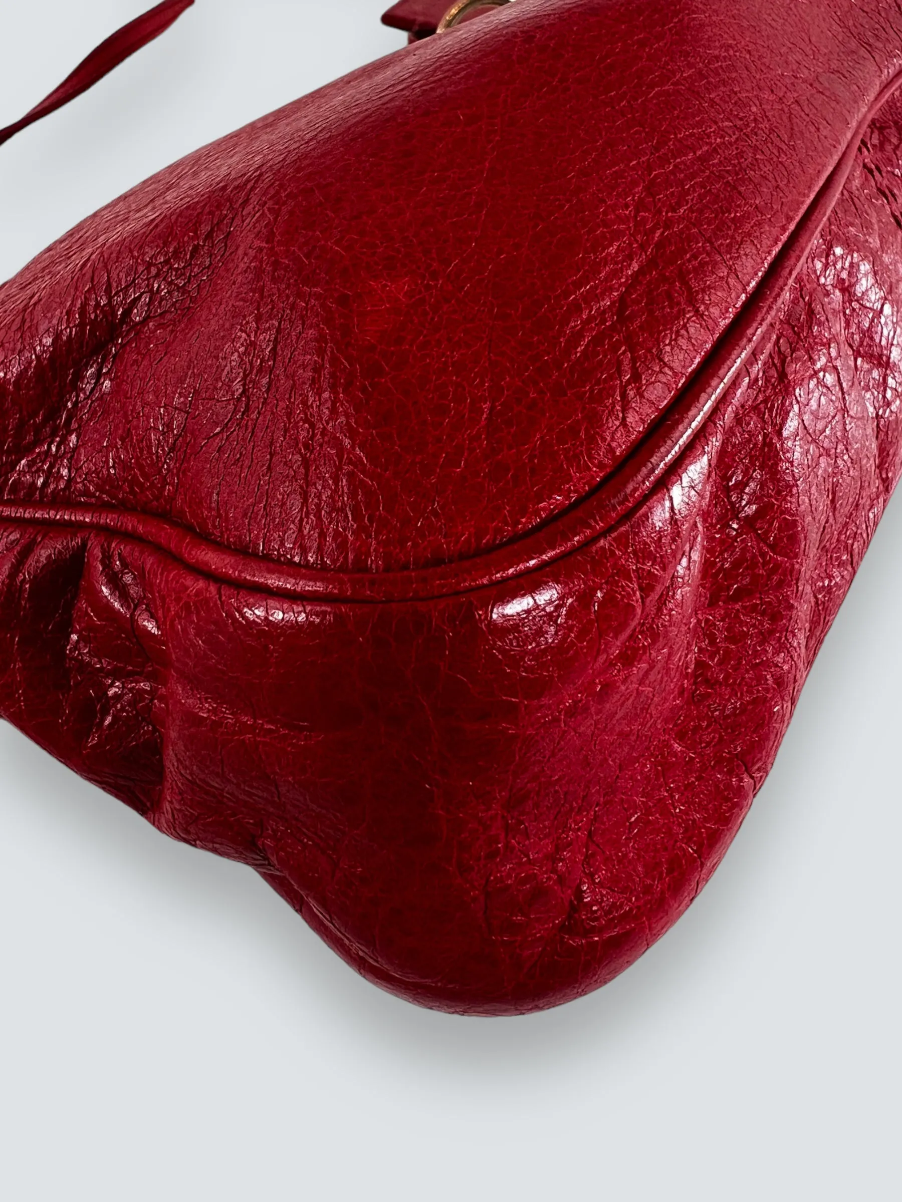 Balenciaga Red Leather Motocross Crossbody