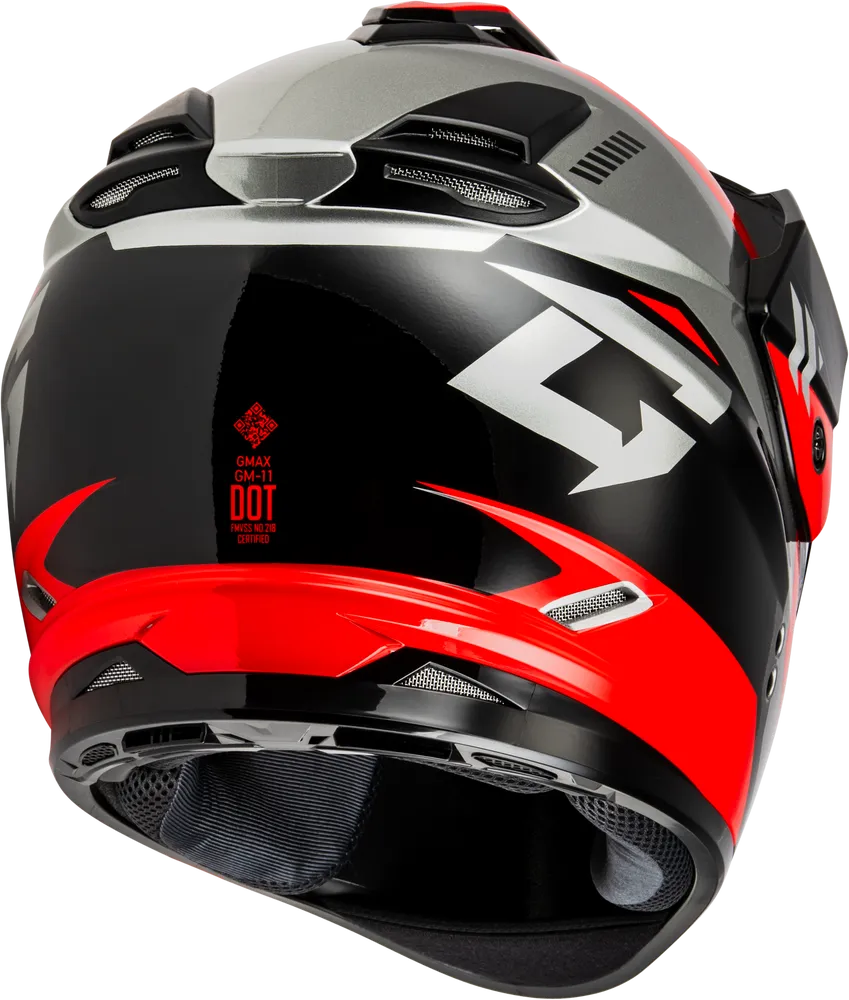 Gmax GM-11S Ronin Snow Helmet Black Red Electric Shield and Dual Lens