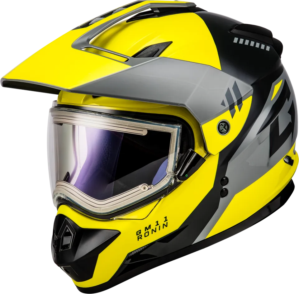 Gmax GM-11S Ronin Snow Helmet Yellow Grey Electric Shield and Cord