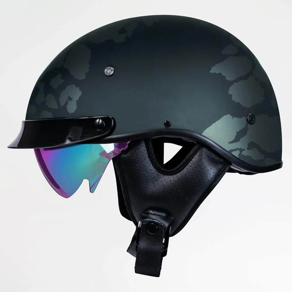 Voss 707Frp Two-Tone Black Roxy Half Helmet With Peak