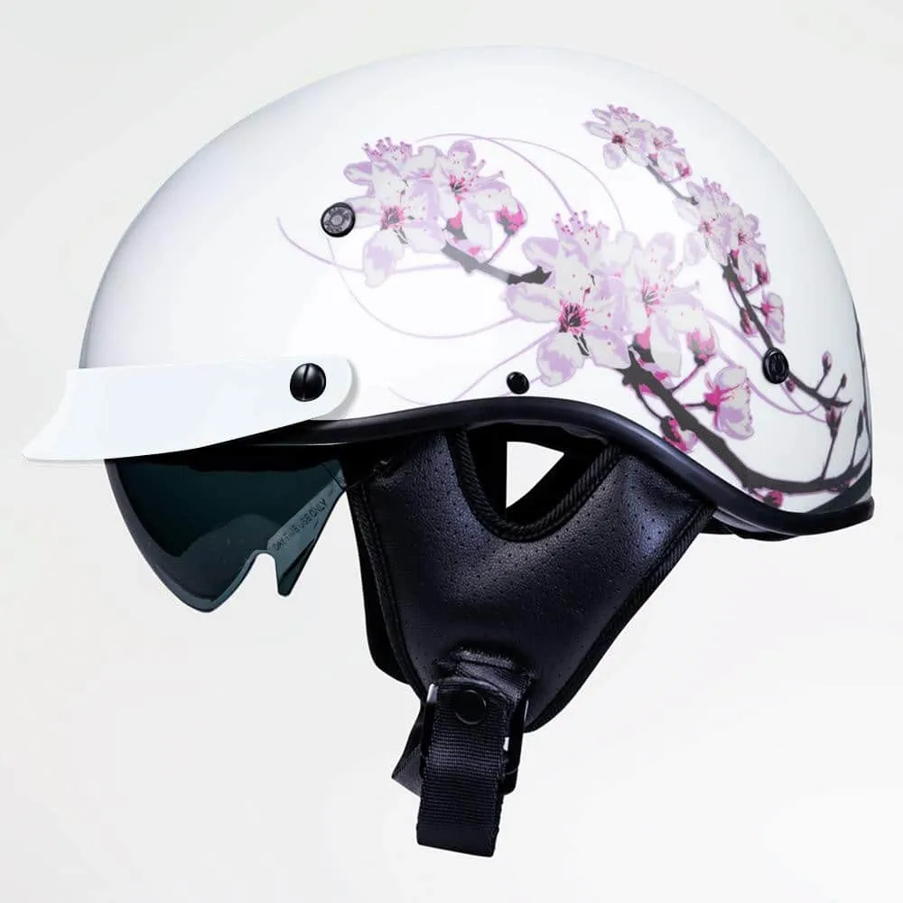 Voss 707Frp White Pink Sakura Half Helmet With Peak
